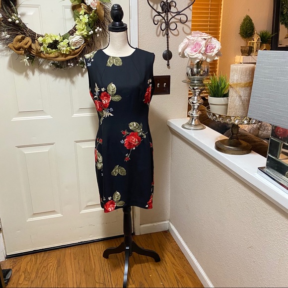 Taiga Paris Black Floral Print Vintage SheathDress - Picture 3 of 16
